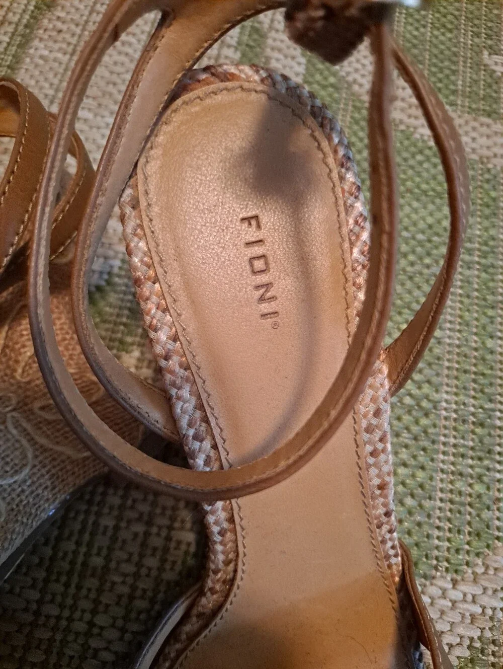FIONI Clothing Tan Floral Wedge Sandals with Ankle Strap